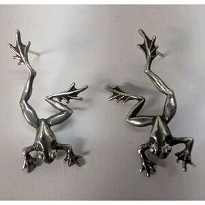 90s Signed Silver Dart Frog Earrings Vintage Rare Sterling Funky Forest Fun Boho